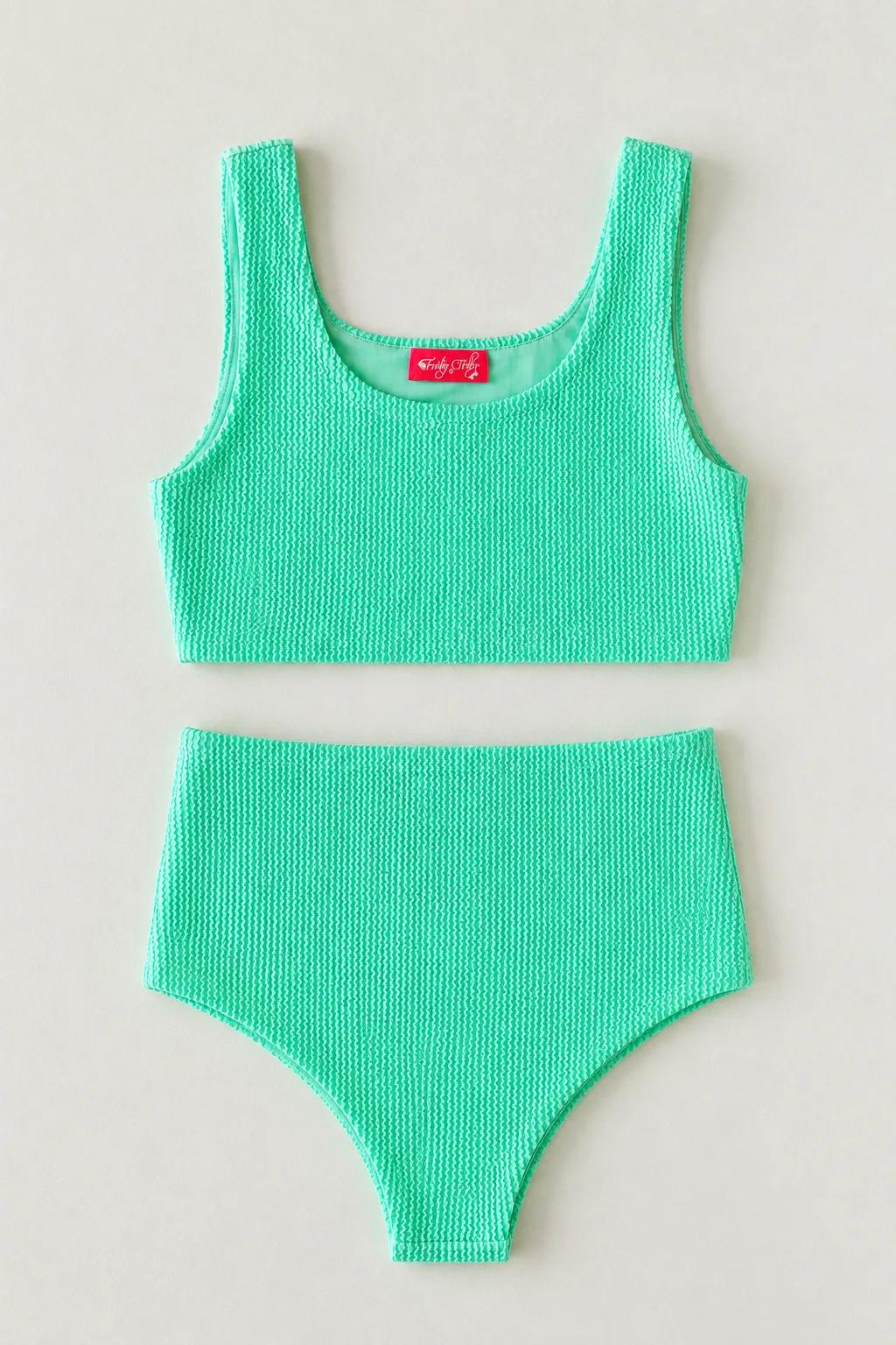 Crinkle High Waist Two-Piece — Aqua collection