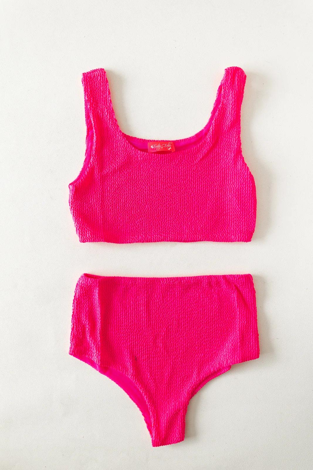 Crinkle High Waist Two-Piece — Hot Pink collection