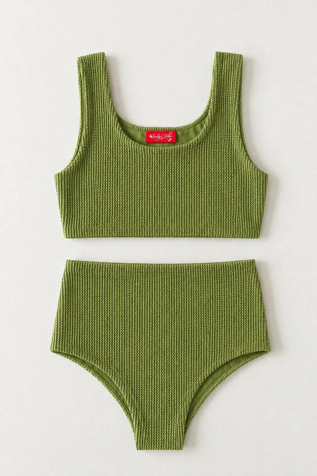 Crinkle High Waist Two-Piece — Khaki collection